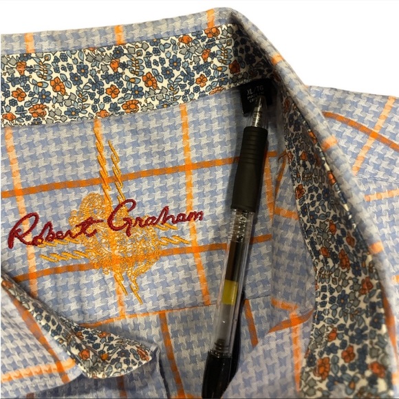 Robert Graham Long Sleeve Button Down Blue and Orange Windowpane Size XL - Picture 2 of 10